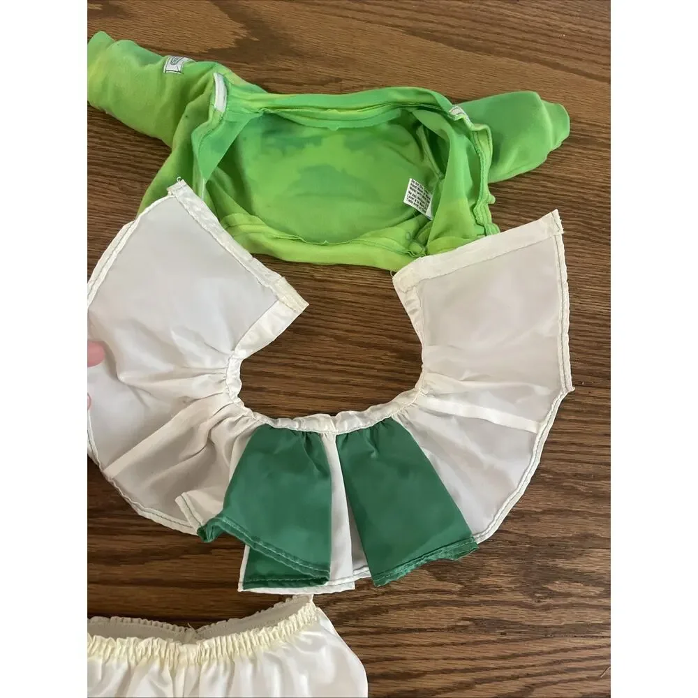 Vintage Cabbage Patch Kids Green/White Cheerleader Outfit Top, Skirt, & Bloomers